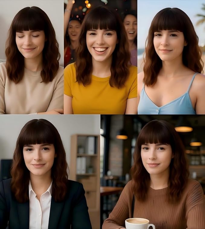WAVE&BREEZE Short Auburn Wigs with Bangs 14Inch Ombre Auburn Curly Bob Wig for Women Shoulder Length Natural Looking Hair Replacement Wig for Daily Party Use Cosplay Costume Halloween Wig