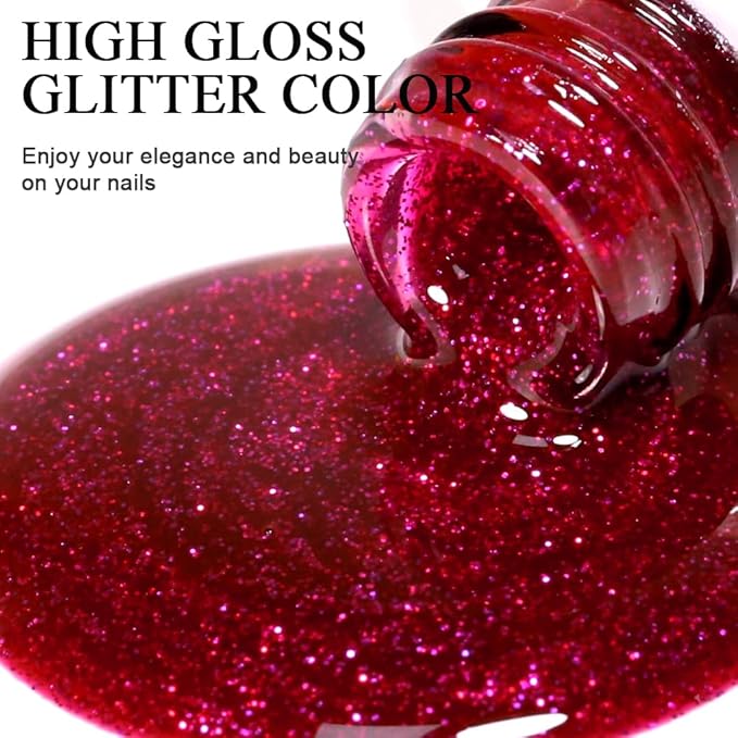 Imtiti Glitter Gel Nail Polish, 1Pcs Hot Pink Sparkle Rose Soak Off UV LED Gel Polish, Nail Art Starter Manicure Salon DIY at Home for Women (0.34 Fl Oz-960)