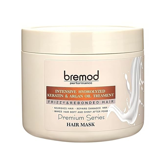 Bremod Performance Argan Oil & Keratin Hair Mask Hydrating Deep Conditioner for Dry, Damaged, Frizzy & Rebonded Hair Anti-Fall, Strengthening, Moisturizing 16.9 Fl Oz
