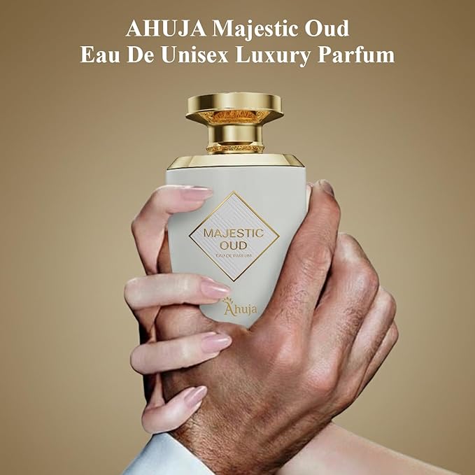 AHUJA Majestic Oud Eau De Parfum 3.4 fl oz – Unisex Perfume for Men & Women, Long Lasting Luxury Fragrance with Oud, Vanilla, Raspberry, Rose, Peony, Patchouli & Woody Notes – Elegant Gift Scent