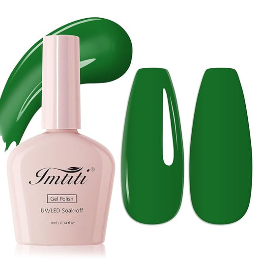 Imtiti Green Gel Nail Polish - 1Pc UV LED Soak Off Gel, Long Lasting Dark Emerald Green Nail Polish, DIY Nail Art at Home (10ml / 0.34 fl oz-1908)