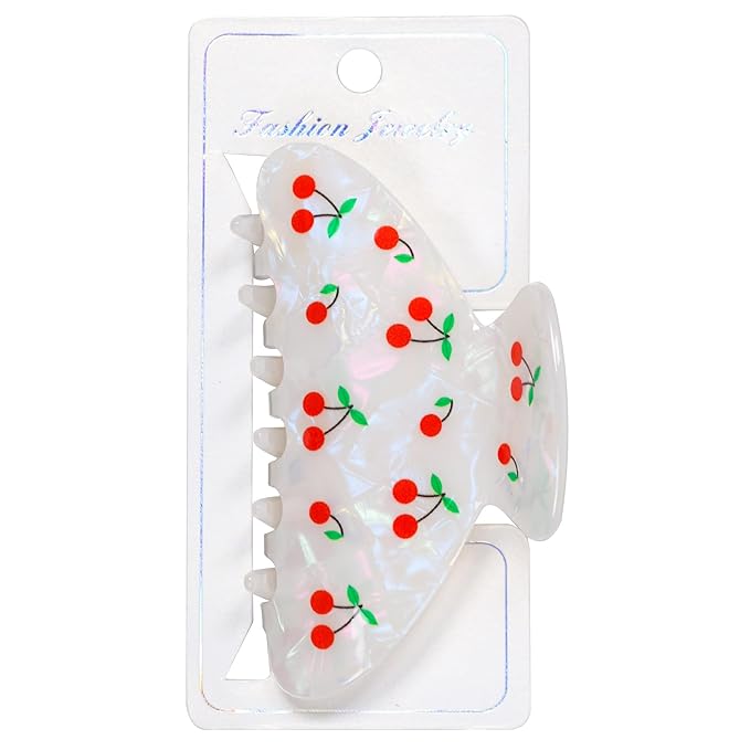 OWIIZI Cherry Hair Clips for Women 3.5" Durable Acetate Cute Hair Claw Clips Ponytail Barrette Strong Hold Acrylic Hair Accessories for Girls Long Thick Hair