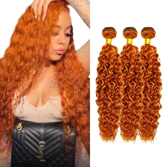 16 18 20 Inch Ginger Bundles Human Hair #350 Orange Water Wave 3 Bundle Unprocessed Brazilian virgin hair Weave Extensions Double Weft 50 Grams/Bundle Colored Ginger Bundles for Woman