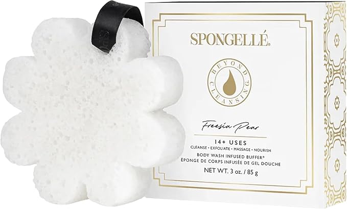 Spongelle Wild Flower Buffer Body Scrubber Bundle with Box | Bath & Shower Loofah for Women | Exfoliator with Body Wash Infused | 14+ uses (Beach Grass, French Lavender, Freesia Pear)