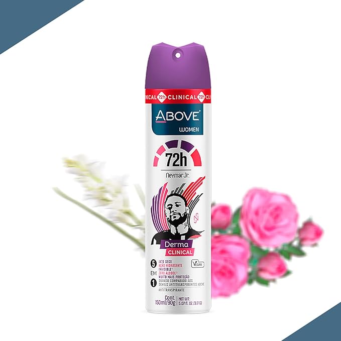 ABOVE 72 Hours Derma Clinical Antiperspirant Deodorant, Neymar Jr Women, 3.17 oz - Deodorant for Men - Mandarin, Cocoa, and Vanilla Notes - Dry Spray