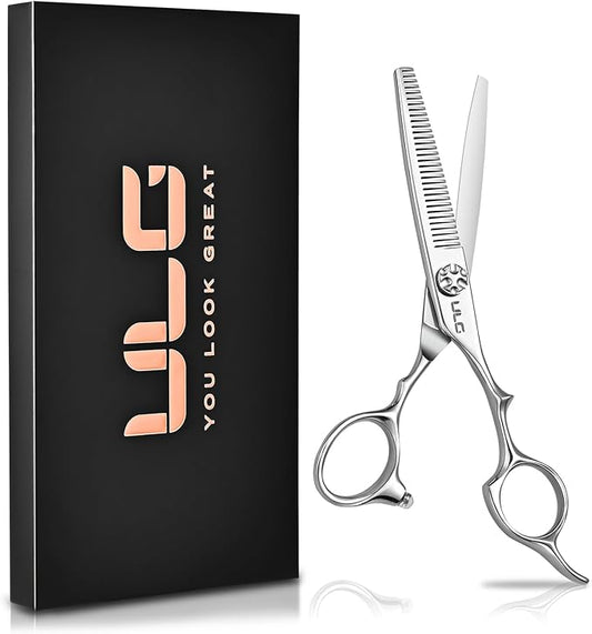 ULG Professional Hair Thinning Scissors 6.7”, Japanese 440C Stainless Steel, 32-Teeth Texturizing Shears with Adjustable Tension Screw, Ergonomic Offset Handle, Ultra Sharp Blades for Salon & Home Use