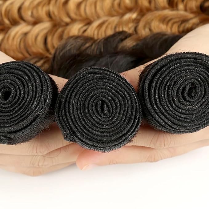 Omber Brown Bundles Human Hair #4 Deep Wave Bundles 26 28 30 inch 3 Tone Black Roots to Brown Bundle