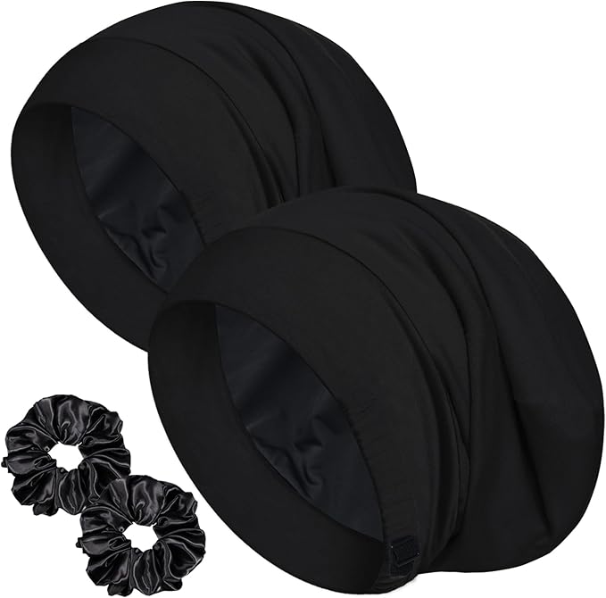 Sleep Cap Bonnet for Sleeping, Adjustable Cooling Ice Silk Lined Hair Bonnets for Natural Curly Braids Beanie Hat Women Men