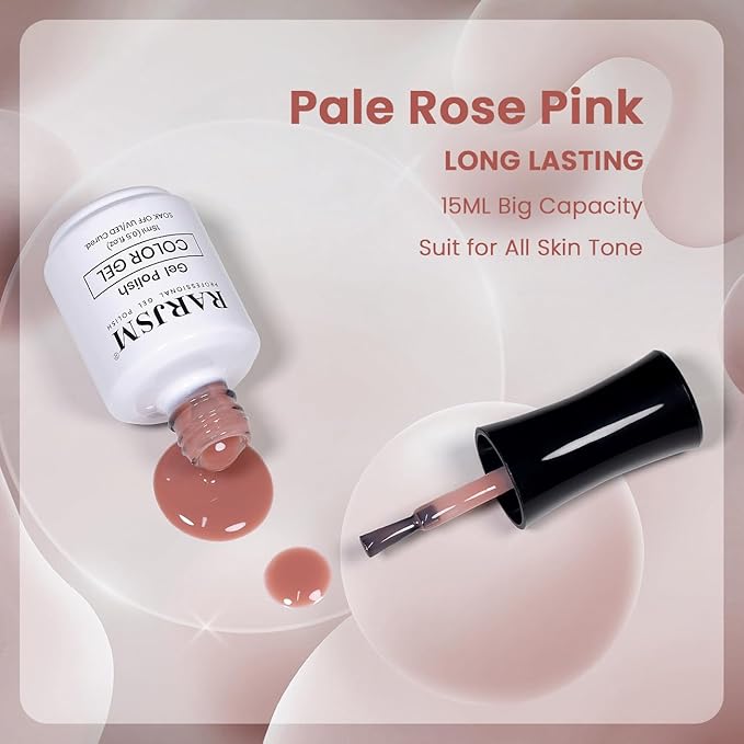 RARJSM Nude Gel Polish Pale Rose Pink Neutral Skin Tone Color Sheer Jelly Gel Nail Polish 1PC 15ml Single Bottle Transparent Pink Nail GelPolish Soak off UV LED Cured for Home Salon DIY Manicure