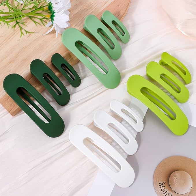 Large Duck Billed Hair Clips, Ahoney 12 Pack Alligator Clips for Thin & Thick Hair - 3 Sizes Lay Down Banana Clips, Hair Styling Accessories for Women Girls (Green)