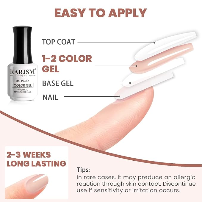 RARJSM Milky Rose Gel Nail Polish LED UV Gel Soak Off Clear Nude Pink French Manicure Light Pink Jelly Nail GelPolish Varnish Curing Requires 1pcs 15ml for Home Salon Nail Art DIY