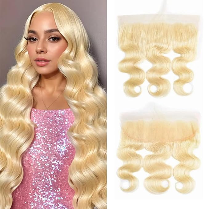 613 Frontal Human Hair BodyWave Blonde Frontal 13x4 Transparent HD Lace with Baby Hair Brazilian Remy Hair Pre Plucked 613 Closure Ear To Ear for Women 18 Inch