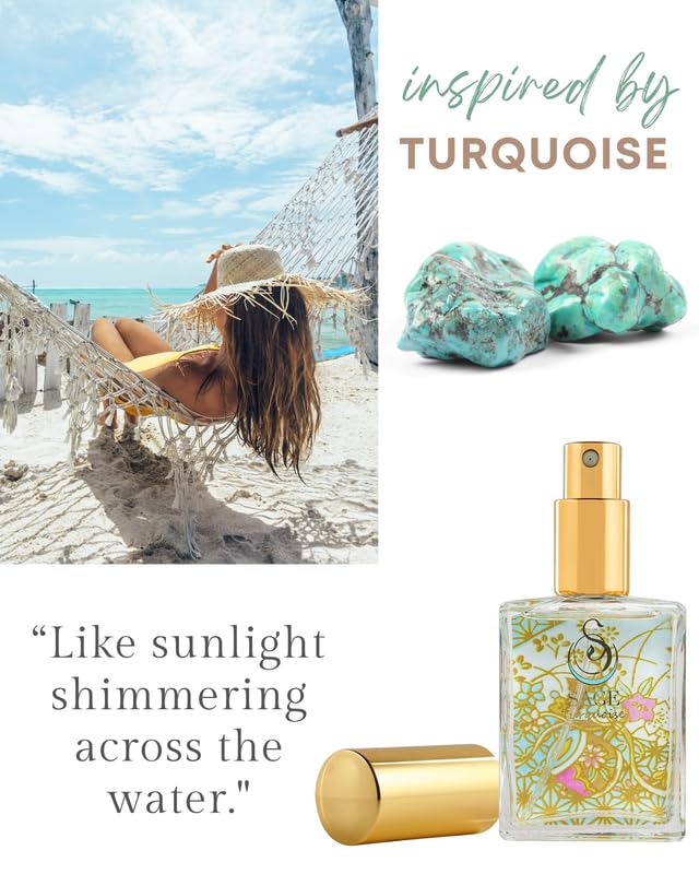 The Sage Lifestyle Turquoise Luxury Spray, Grapefruit, Sandalwood, White Musk, Perfume for Women, Long Lasting, Clean Skin Fragrance, Artisan, Summer, Beach, Parfum, 2 oz, Travel Perfume, Made in USA