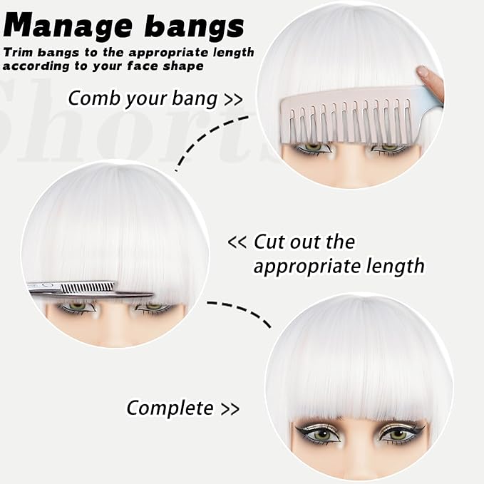 MAYSA White Bob Wig with Bangs Short Straight Bob Wigs 12in Synthetic Cosplay Daily Party Colorful Wigs for White Women # White