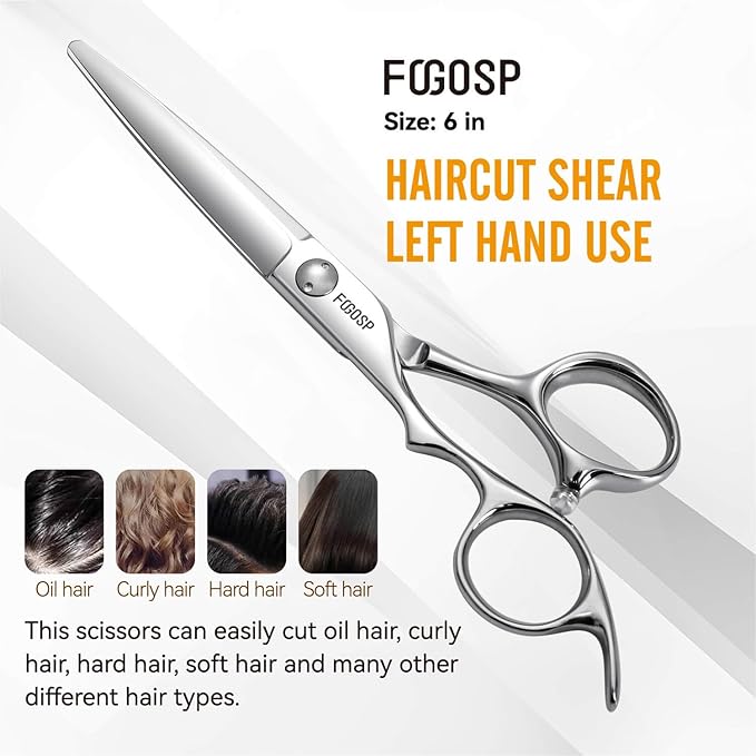 Left Handed Hair Cutting Scissors 6” Professional Barber Scissor Japan VG10 CNC Ultra-Precise Cuts, Razor Sharp Blades Hair Shears for Women & Men
