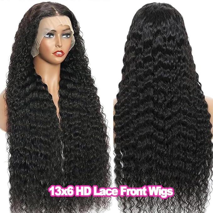 13x6 Deep Wave Lace Front Wigs Human Hair 200 Density 13x6 HD Lace Front Wigs Human Hair Wigs for Women Glueless Wigs Human Hair Deep Curly Wig Pre Plucked 28 Inch