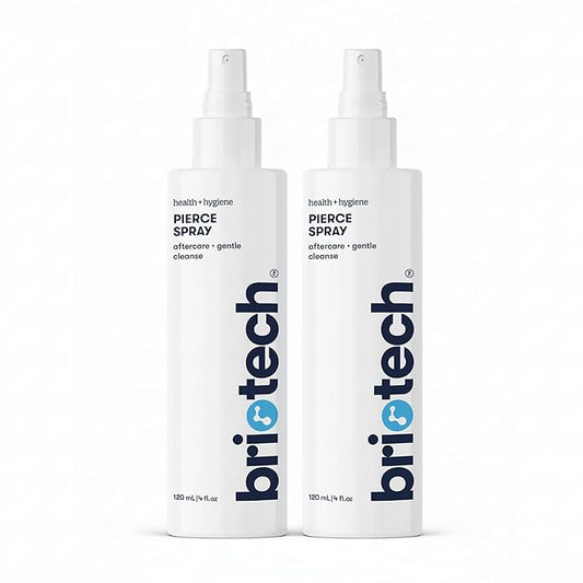 BRIOTECH Pierce Spray, Hypochlorous Acid, Gentle Piercing Aftercare, Calm Redness & Itch, Reduce Bumps, HOCl Saline Spray, Contact Free, No Rinse, Alcohol Free, 4 fl oz (2 Pack)