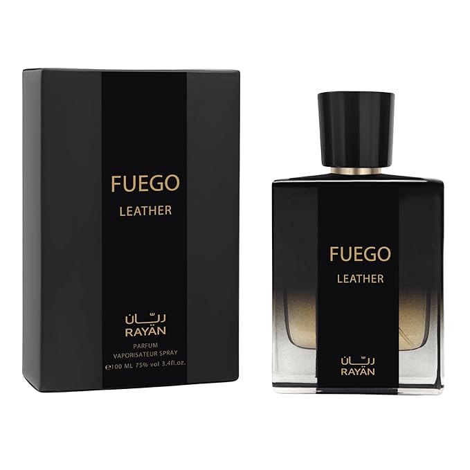 Fuego Leather Perfume for Men – Long Lasting Arabian Eau De Parfum, 100mL (3.34 Fl oz) Men Perfume with Bergamot, Lavender, Vetiver, Sandalwood & Amber - Ideal Gift for Father's Day