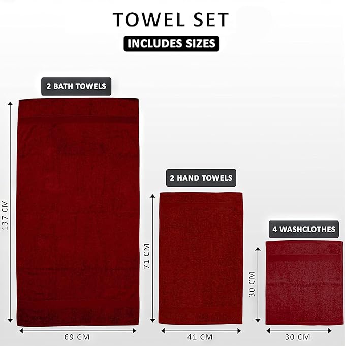 Softolle Luxury 8 Piece Towel Set, 2 Bath Towels 2 Hand Towels 4 Washcloths, Towels for Bathroom, Home, Spa & Gym - Highly Absorbent (Burgundy)