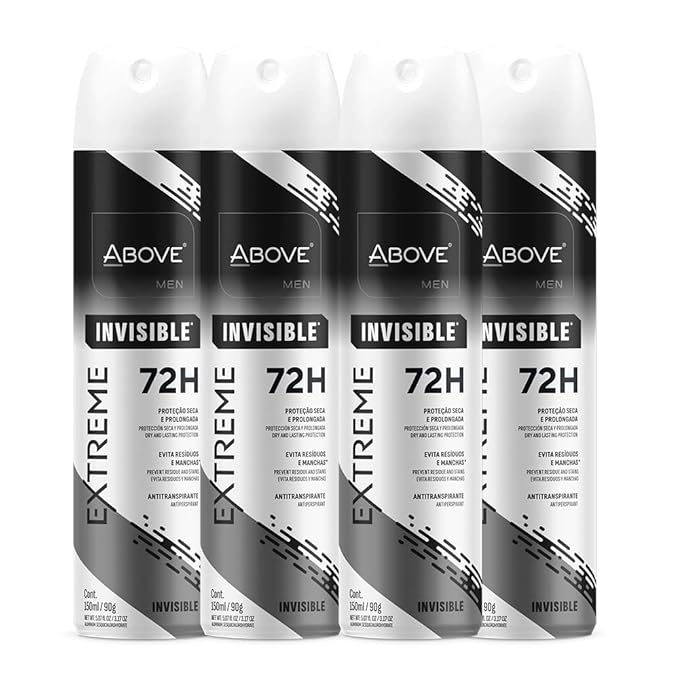 ABOVE Extreme Men Invisible - 72H Antiperspirant Spray Deodorant for Men 5.07 Fl Oz(4 Pack) | Aluminum-Free | Fresh Mist, No Stain & Alcohol, Long-Lasting Men's Deodorant Spray | Mint, Peach, Apricot