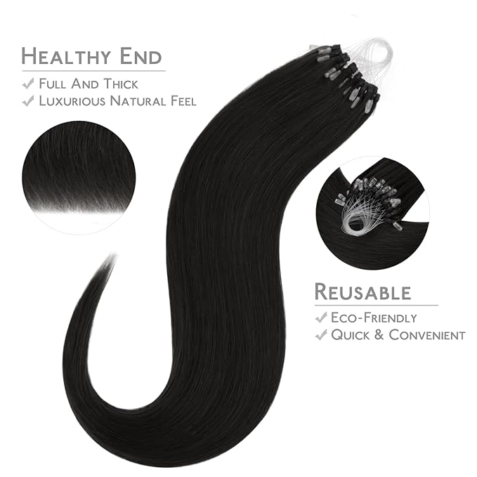 WENNALIFE Microlink Hair Extensions Human Hair, 50g 50s 18 Inch Natural Black Remy Hair Microbead Micro Link Microloop Microring Invisible Straight Natural Fusion Installation