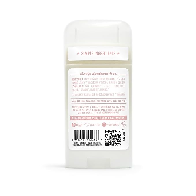 HUMBLE BRANDS Aluminum-Free Deodorant, Vegan and Cruelty- free, Formulated for Sensitive Skin, Moroccan Rose, 3 Pack, 2.5 Ounce
