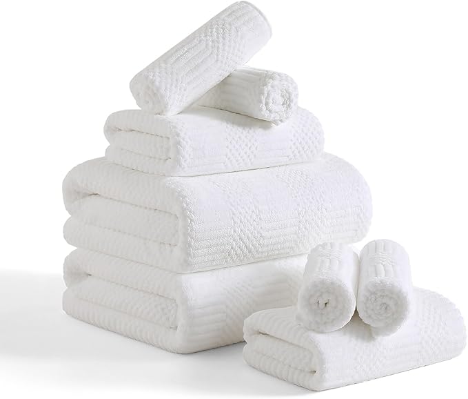 8 Piece Bath Towel Set-2 Oversized Bath Sheets(35"x70"),2 Hand Towels,4 Washcloths-Extra Large Microfiber Towel Sets,Less Lint Highly Absorbent & Quick Dry Bath Towels for Bathroom Gym Pool,White