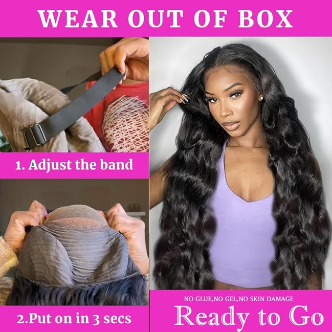 IUPin 250% Density 13x6 HD Body Wave Lace Front Wigs Human Hair 32 Inch Pre Plucked Full Lace Frontal Wigs for Women Glueless Wigs Human Hair with Baby Hair Bleahched Knots Body Wave Wigs