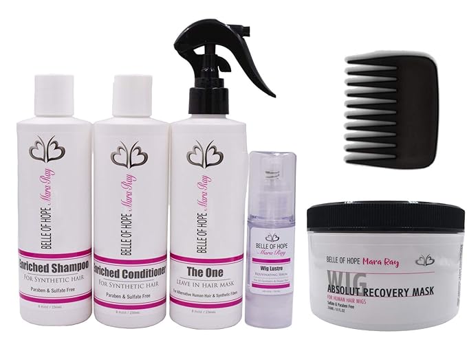 Mara Ray Luxury Hair Care Kits for Synthetic Hair Wigs, Extensions, Toupees with Wide Tooth Comb (6pc Luxury Kit)