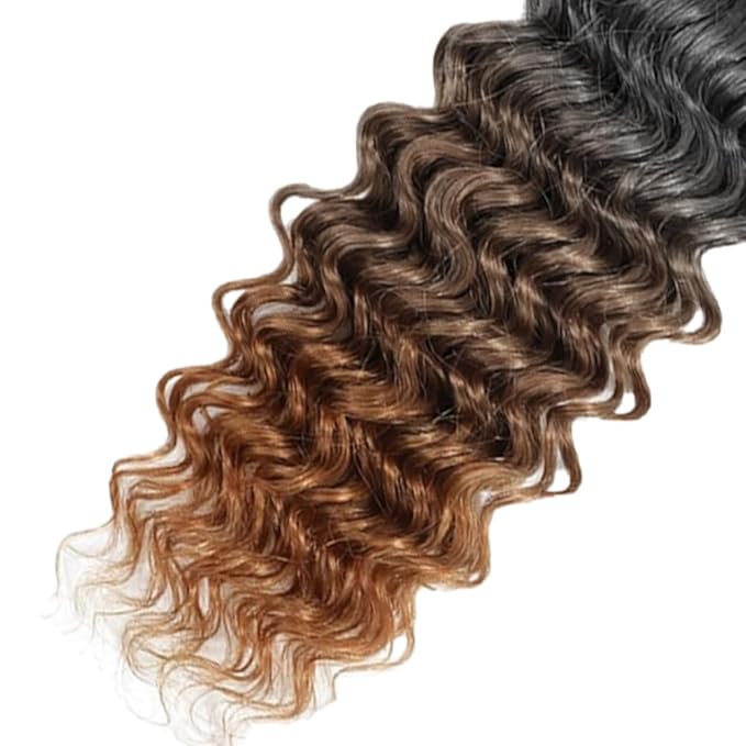 Omber Brown Bundles Human Hair #4 Deep Wave Bundles 16 18 20 inch 3 Tone Black Roots to Brown Bundle