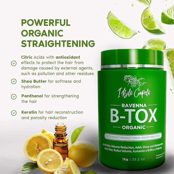 I Belli Capelli Ravenna B-tox Organic Kit - Hair B-tox Treatment (35.2 Fl Oz) Formaldehyde-Free + Hair Mask for Damaged Hair (52.9 fl oz) - Straightening, Intense Shine & Moisture for All Hair Types