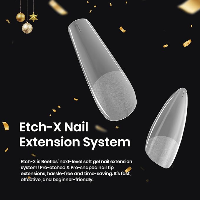 Beetles Soft Gel Nail Tips Short Almond 288pcs in 12 Sizes, Etch-X Pre-Etched Full Cover Acrylic Fake Nails Art, Salon Quality Nail Supplies, Easy DIY Nail Extension or Press On Nails, Gift for Women