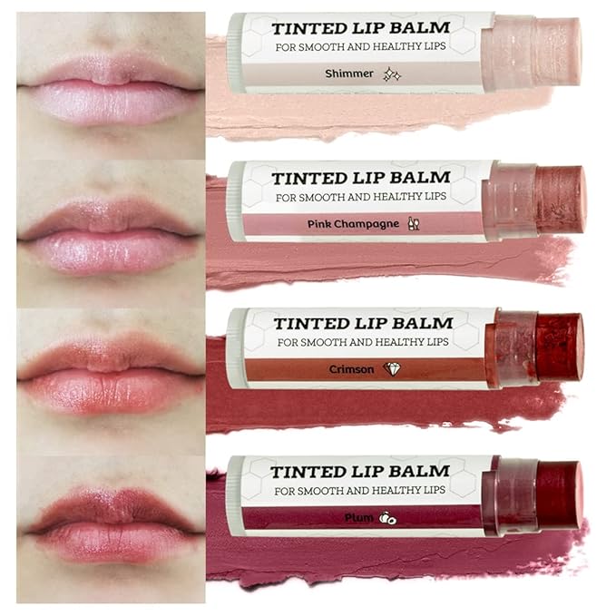 Earth's Daughter Tinted Lip Balm 4 Pack Stocking Stuffers of Assorted Colors - Beeswax, Coconut Oil, Cocoa Butter, Vitamin E - Moisturize and Beautify - Paraben Free