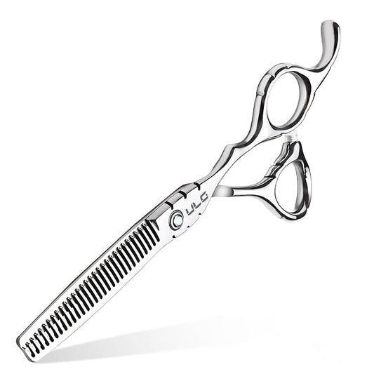 ULG Hair Thinning Scissors 6.7” Shark Series 100% Japanese Stainless Steel, Offset Handle, 30 V-Tooth Thinner 25% Hair Removal, Professional Barber Layering Shears for Salon & Home Hair Styling