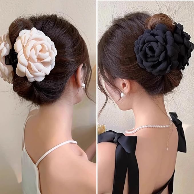 4pcs Handmade Fabric Rose Flower Hair Claw Clip for Women Girls, 3.94" Large Boho Hawaiian Floral Hairpins Barrettes for Thick Thin Hair Styling Accessories(Pink Purple)