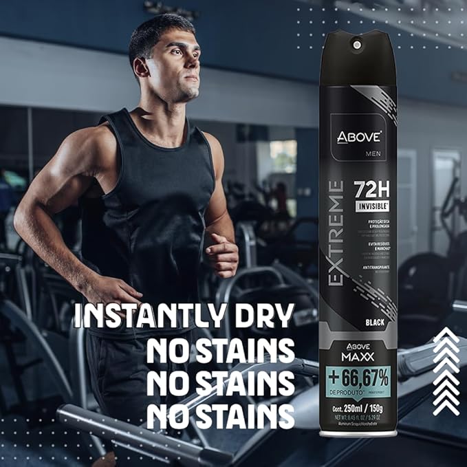 ABOVE Extreme Men Black MAXX - 72H Antiperspirant Spray Deodorant for Men 8.45 Fl Oz(4 Pack) | Aluminum-Free | Fresh Mist, No Stain & Alcohol, Long-Lasting Men's Deodorant Spray | Lavender and Oliban