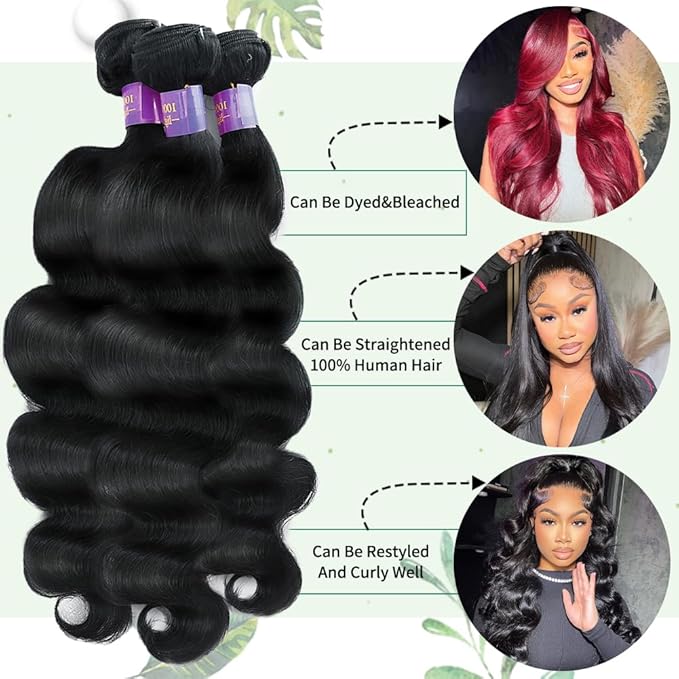 22 24 26 Inch Bundles Human Hair 14A Raw Human Hair Bundles 100% Unprocessed 3 Bundles Human Hair Body Wave Natural Black Hair Bundle Deals Bodywave Bundle