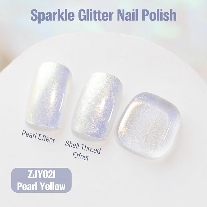 Pearl Yellow Iridescent Nail Polish 15ml - Aurora Mermaid & Unicorn Glossy, Quick Dry Air Dry Long Lasting, Oil-Based Vegan Nail Art Polish - DIY at Home