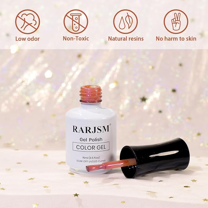 RARJSM Pearl Gel Nail Polish,15ML Dark Orange Pearlescent Gel Polish,Purple Shimmer Glitter Gel Polish Mermaid Nail Gel Polish Soak Off LED UV Drawing Swirl Thread Effect for DIY Manicure Use
