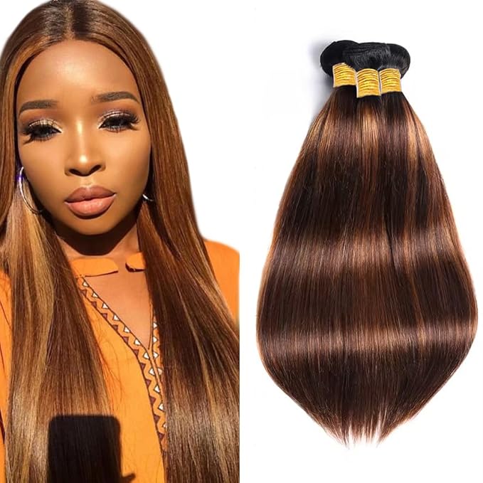 P430 Human Hair Bundles Light Brown Straight Bundle 18 20 22 Inch Brazilian Virgin Hair 3 Bundles Color 4 and 30 Bundle Hair Extensions
