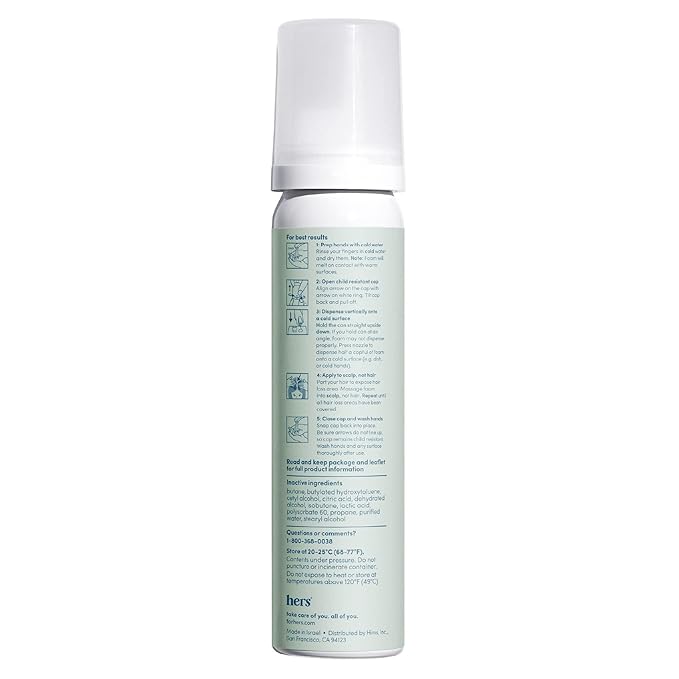 hers Hair Regrowth Treatment - Topical Minoxidil 5% Foam for Women - Extra Strength - Supports Thicker, Fuller Hair - Non-Greasy - Unscented, 2 Pack