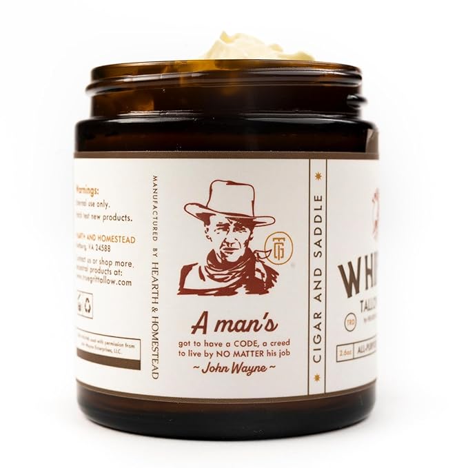 Beef and Bison Whipped Tallow Balm Moisturizer for Dry, Sensitive Skin - John Wayne Inspired Herb-Infused Unscented - 2.6 oz