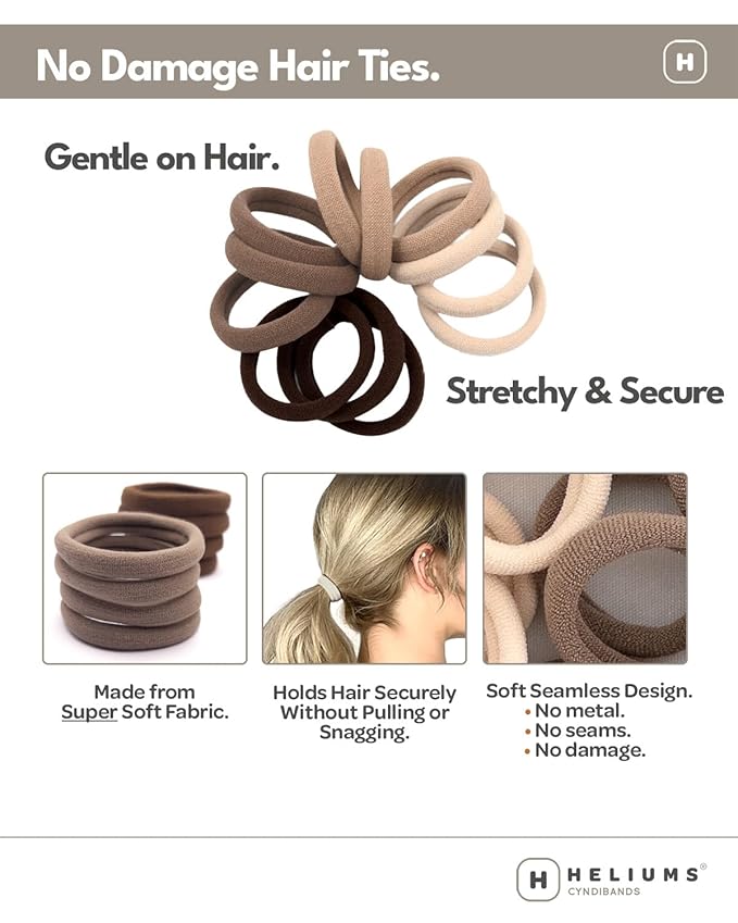 Heliums Soft Hair Ties - No Damage Seamless Nylon Fabric Bands, Stretchy Ponytail Holders for Thin & Thick Hair - Standard 1.5 Inch, Blonde Mix, 20 Pack