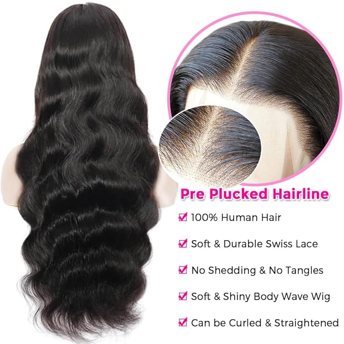 Pizazz Body Wave Lace Front Wigs Human Hair Pre Plucked Pre Bleached 180 Density Glueless Human Hair Wigs for Women 13x4 HD Transparent Lace Front Wigs with Natural Hairline(26 Inch)