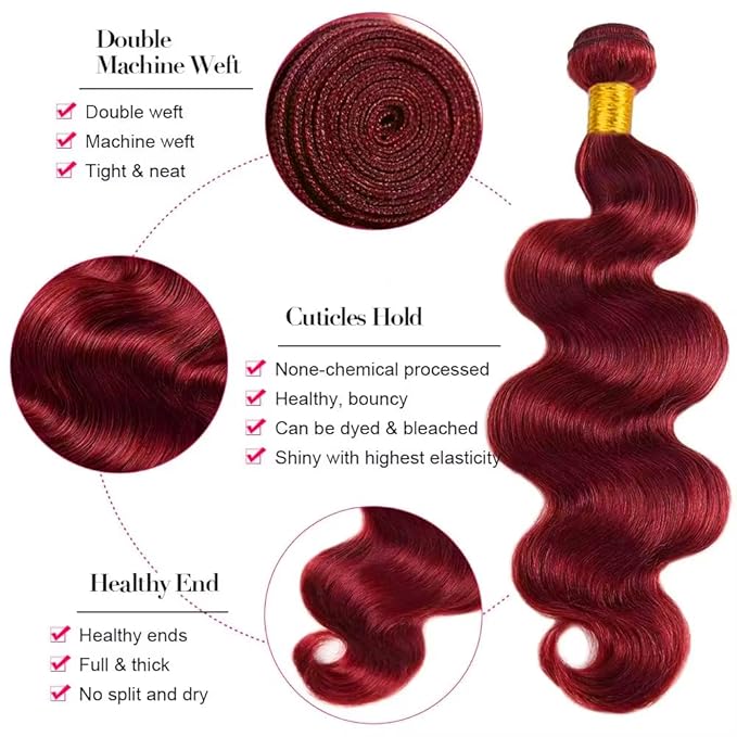 99J Human Hair Bundles Burgundy Straight Bundles Red Human Hair Bundle 18 20 22 inch 99j Straight Bundle