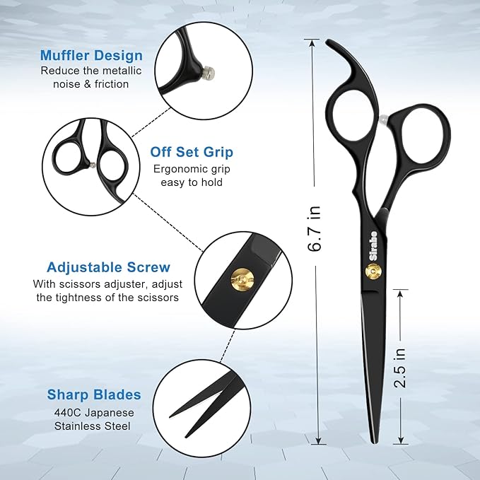 Sirabe 10 PCS Hair Cutting Scissors Set, Professional Haircut Scissors Kit with Cutting Scissors, Thinning Shears, Comb, Cape, Clips, Black Hairdressing Texturizing Shears Set for Barber, Salon, Home