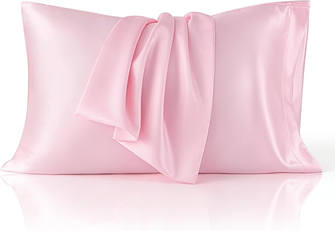 Bedsure Satin Pillowcase for Hair and Skin Queen, Similar to Silk Pillow Cases, Pillow Cases Set of 2 with Envelope Closure, Pink Christmas Room Decor Essentials, 20x30 Inches, 2pcs