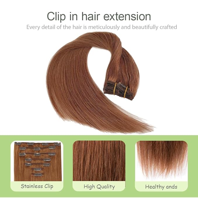 18 Inch #30 Brown Clip in Hair Extensions - Real Remy Human Hair, 120g 7pcs, Brown Human Hair Extensions Clip ins for Women