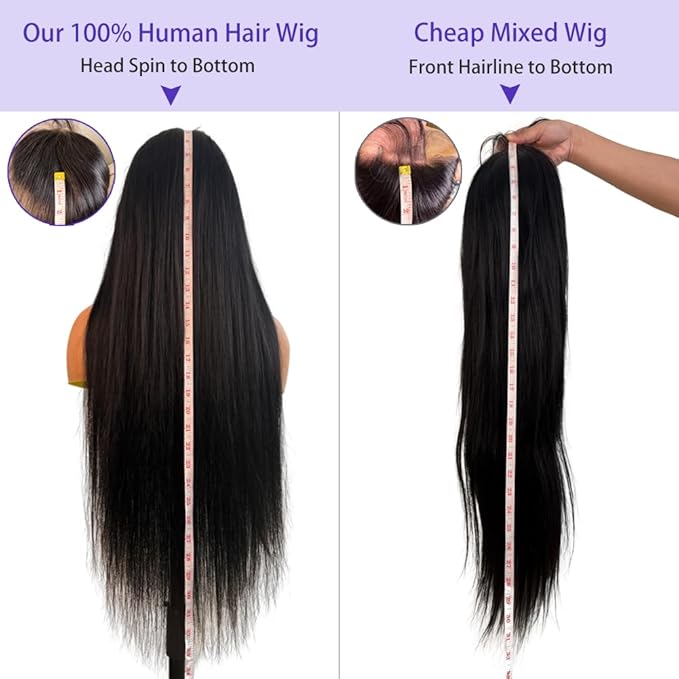 ALI PANDA [2-YEAR Life & 100% Human Hair, 200% Density 13x6 Skinlike HD Straight Lace Front Wigs Human Hair Pre Plucked, [0.1mm Ultra-Thin HD Lace], Natural Black 28 Inch