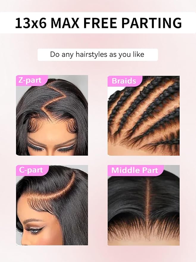 ORIGINAL QUEEN Water Wave Lace Front Wigs Human Hair 200 Density 13x6 Lace Frontal Wig Curly Human Hair Wigs for Women Pre Plucked Pre Bleached Knots Natural Color 32Inch